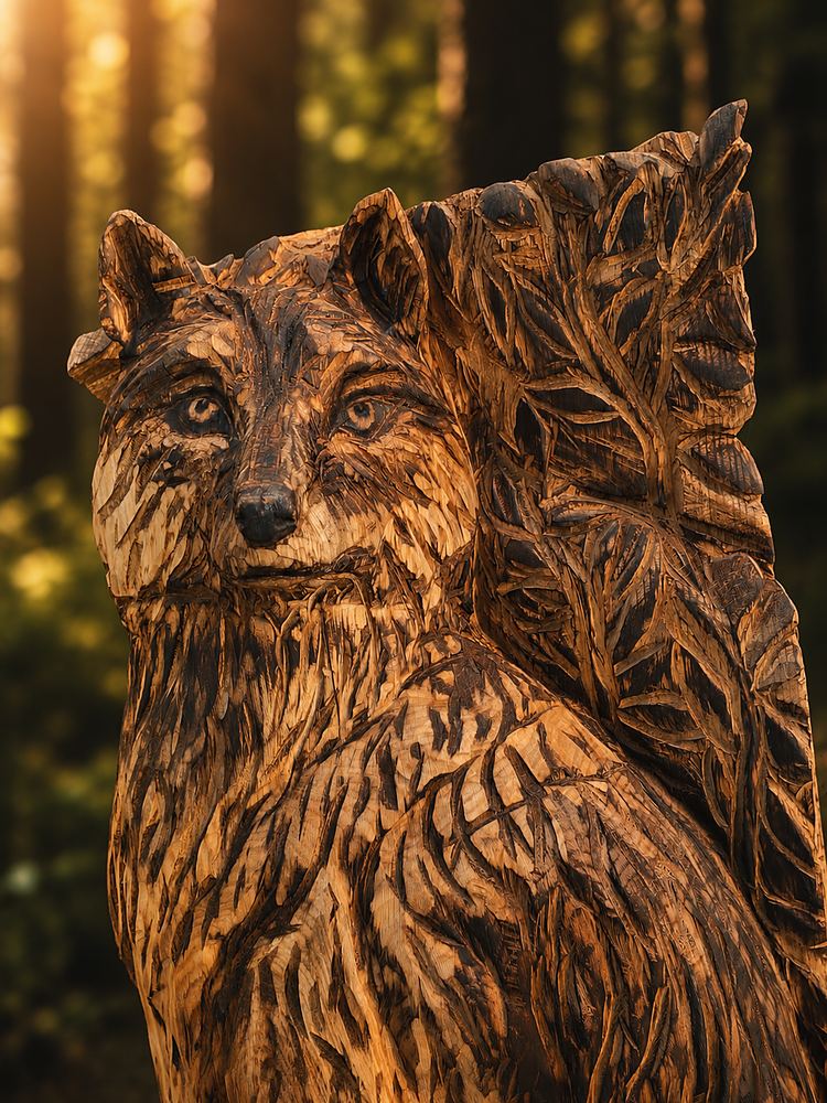 Detailaufnahme des geschnitzten Wolfsfells