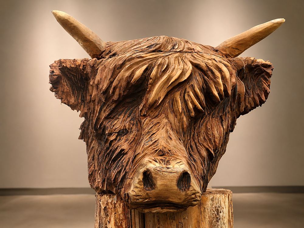 Highland-Skulptur mit ausgearbeiteten Hörnern